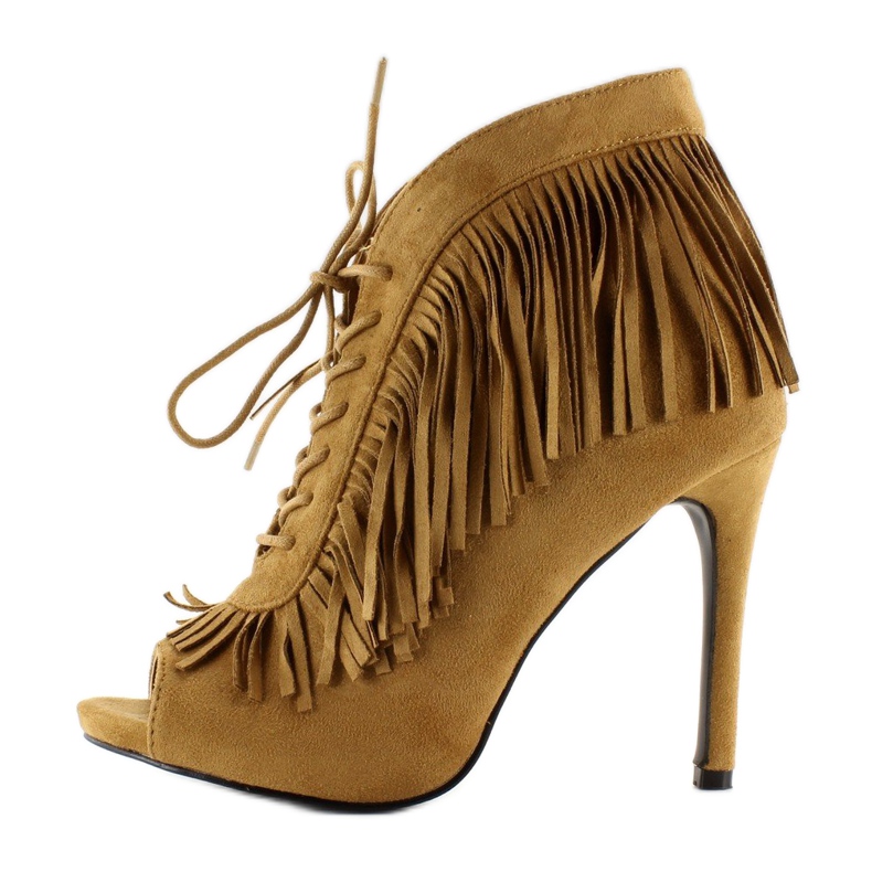 Bottines ouvertes à lacets style bohème 11015 Camel multicolore 1