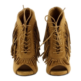 Bottines ouvertes à lacets style bohème 11015 Camel multicolore 2
