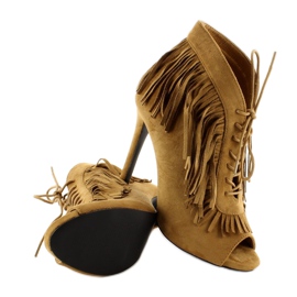 Bottines ouvertes à lacets style bohème 11015 Camel multicolore 4