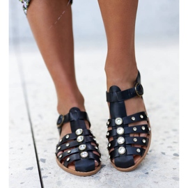 Sandales noires ornées de strass de Gaetano le noir 1