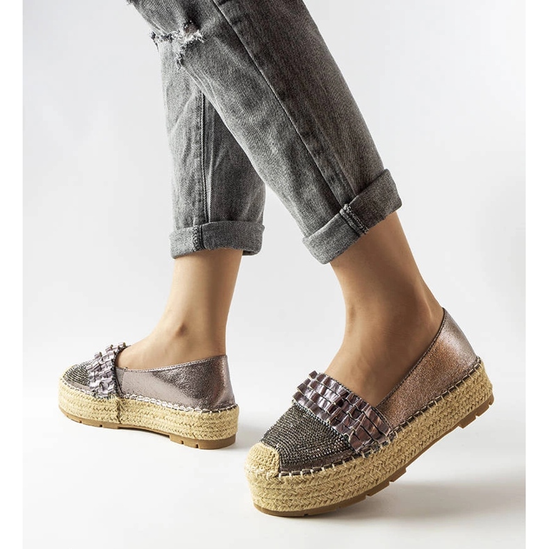 Espadrilles argentées avec zircone cubique de Lauro brun 1