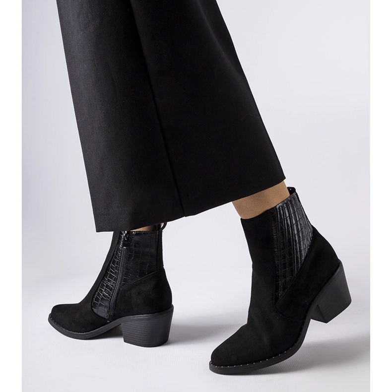 Bottines noires en éco-daim à talon bas Sovere le noir 1