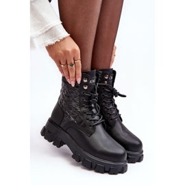 Bottes de travail en cuir sur talon plat GOE MM2N4021 Noir 2