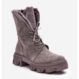 PS1 Bottines À Lacets En Daim Avec Fourrure Gris Frendo 8