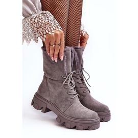 PS1 Bottines À Lacets En Daim Avec Fourrure Gris Frendo 6