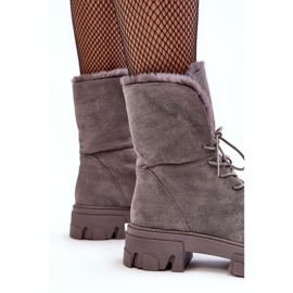 PS1 Bottines À Lacets En Daim Avec Fourrure Gris Frendo 3