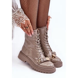 Bottines Worker Brevetées Pour Femme Avec Décoration Beige S.Barski MR870-67 1