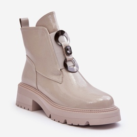 Bottes Femme Vernies Avec Décoration Beige S.Barski MR870-53 1
