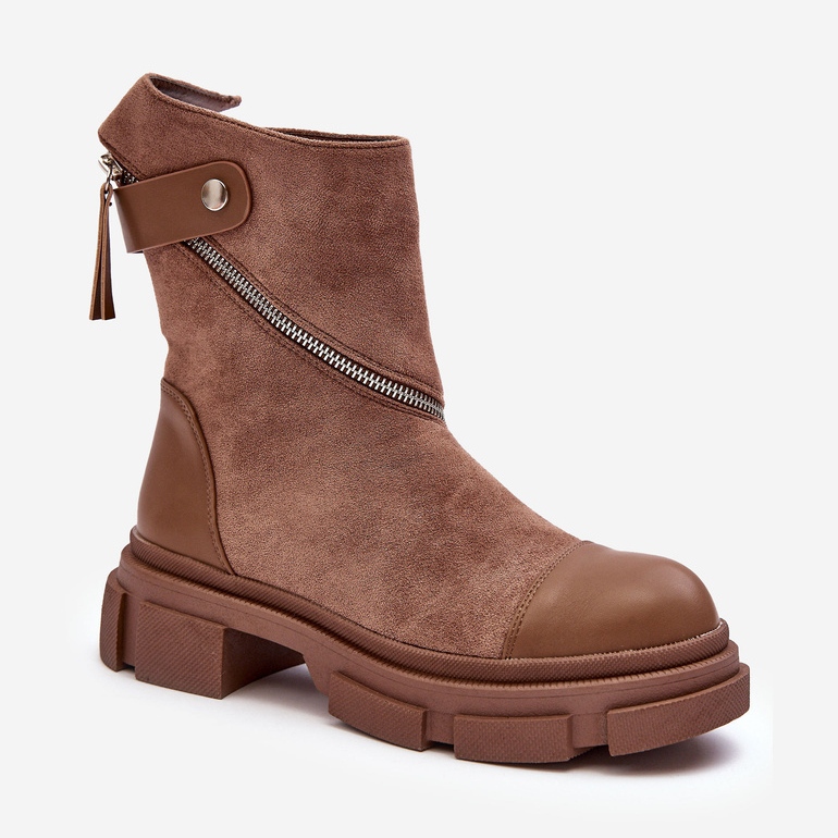 PS1 Bottines en daim à la mode pour femmes, beige foncé, Kandell 1