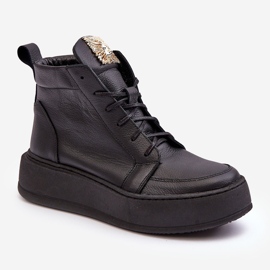 Bottines à lacets avec décoration en cuir, noir Nicole 2833 1