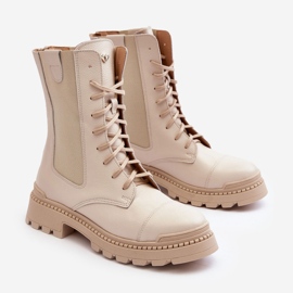 Bottes de travail en cuir à lacets pour femmes Beige clair Nicole 2836 2