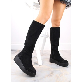 Bottines compensées femme en daim, isolées, noires S.Barski HY53-8 le noir 2