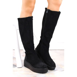 Bottines compensées femme en daim, isolées, noires S.Barski HY53-8 le noir 3