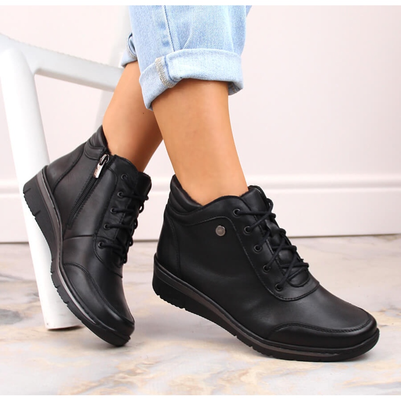 Bottines en cuir confortables et isolées pour femme, noires Helios 566 le noir 1