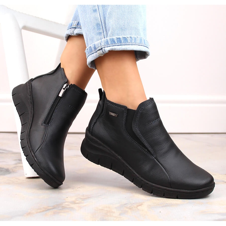 Bottines compensées en cuir pour femme, confortables et isolées, noires Helios 552 1