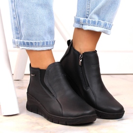 Bottines compensées en cuir pour femme, confortables et isolées, noires Helios 552 le noir 3