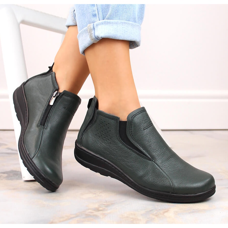 Bottines en cuir confortables et isolées pour femme, vertes Helios 566 1