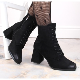 Bottines femme en daim à lacets et fermeture éclair, noir Potocki SZ12185 le noir 1