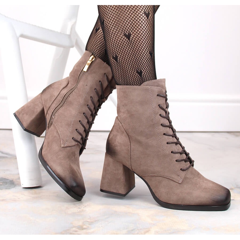 Bottines femme en daim à lacets et fermeture éclair, marron Potocki SZ12185 brun 1