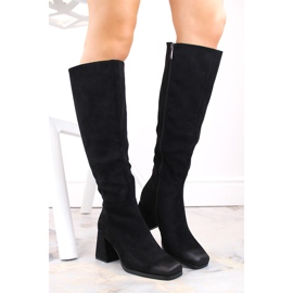 Bottines à talons hauts isolées en daim pour femme, noires Potocki SZ12254 le noir 3