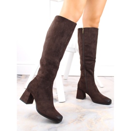 Bottines femme en daim, isolées à talon, marron, Potocki SZ12254 brun 2