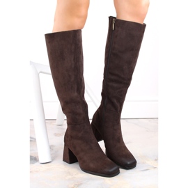 Bottines femme en daim, isolées à talon, marron, Potocki SZ12254 brun 3