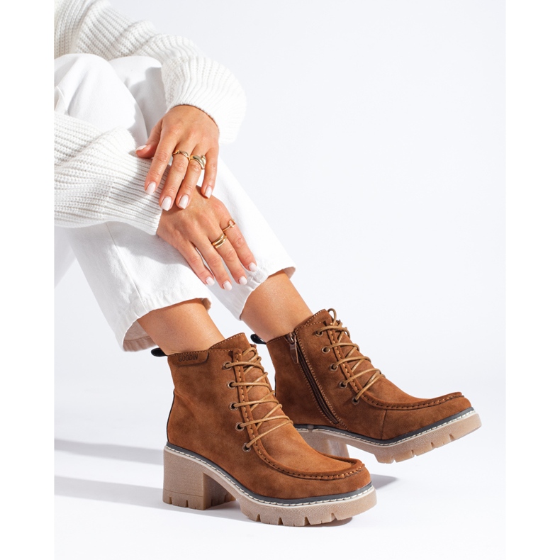 Goodin Bottines à lacets en daim Camel Shelovet brun 1