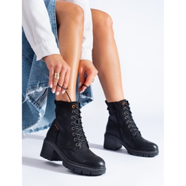 Bottines à lacets Shelovet noires à talon large 1