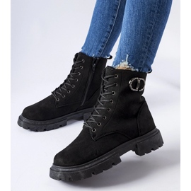Bottines broberg en éco-daim noir avec zircons le noir 1