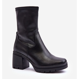 Sergio Leone Bottines en cuir pour femmes à talons hauts massifs, noir Fllavie 1