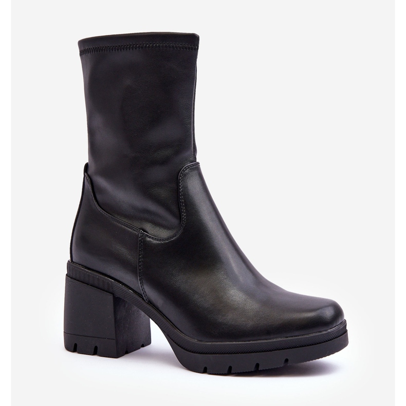 Sergio Leone Bottines en cuir pour femmes à talons hauts massifs, noir Fllavie 1