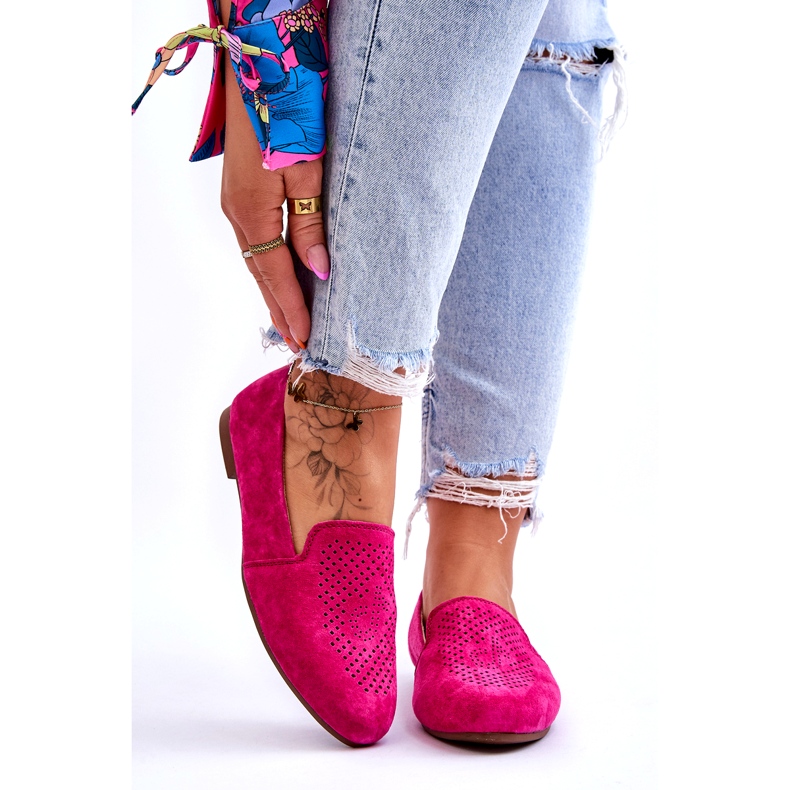 S.Barski Mocassins Confortables Ajourés En Daim Fuchsia rose 1