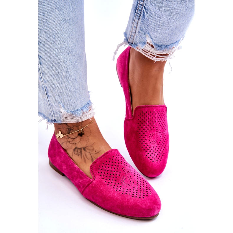 S.Barski Mocassins Confortables Ajourés En Daim Fuchsia rose 2
