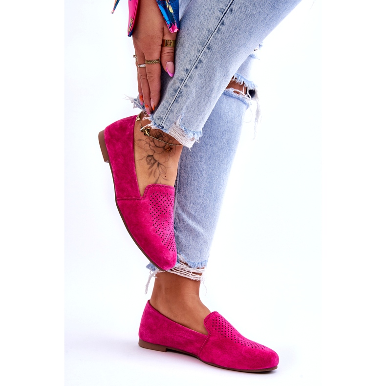 S.Barski Mocassins Confortables Ajourés En Daim Fuchsia rose 3