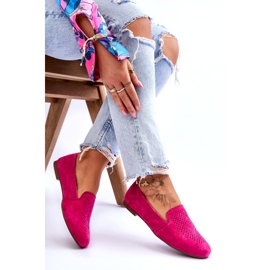 S.Barski Mocassins Confortables Ajourés En Daim Fuchsia rose 4