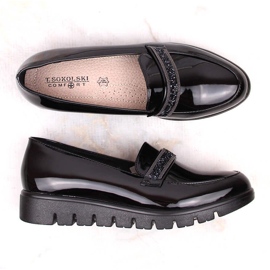 Chaussures confortables, mocassins à enfiler vernis, noir, T.Sokolski J23-327 le noir 1