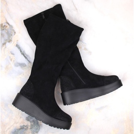 Bottines compensées femme en daim, isolées, noires S.Barski HY53-8 le noir 4