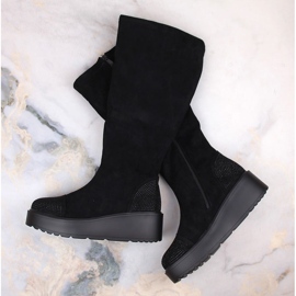Bottines compensées femme en daim, isolées, noires S.Barski HY53-8 le noir 5