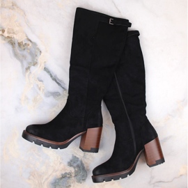 Bottines femme en daim noir à talons hauts et plateforme, Vinceza 58106 le noir 5