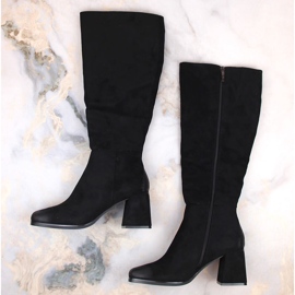 Bottines à talons hauts isolées en daim pour femme, noires Potocki SZ12254 le noir 5