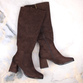 Bottines femme en daim, isolées à talon, marron, Potocki SZ12254 brun 4