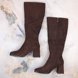 Bottines femme en daim, isolées à talon, marron, Potocki SZ12254 brun 5