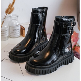 Bottines enfant en cuir verni à boucles, Noir Chloraia le noir 1