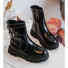 Bottines enfant en cuir verni à boucles, Noir Chloraia le noir 2