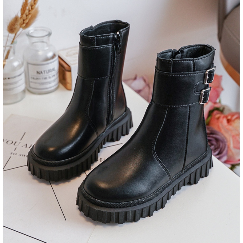 Bottes En Cuir Pour Enfants Avec Boucles Noir Chloraia le noir 1