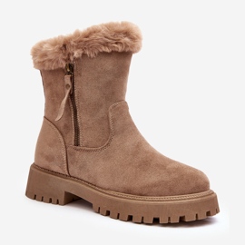 PE1 Bottines en daim avec fourrure pour femme, beige Hasiva 1