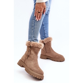 PE1 Bottines en daim avec fourrure pour femme, beige Hasiva 4