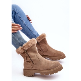 PE1 Bottines en daim avec fourrure pour femme, beige Hasiva 7