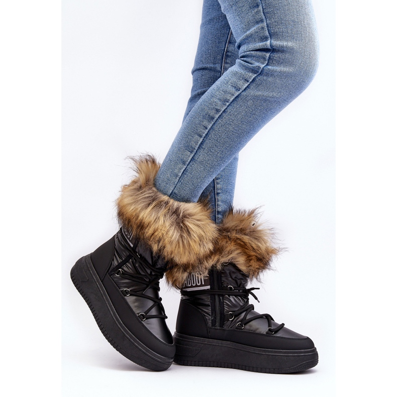 PE1 Bottes De Neige Femme Avec Fourrure Sur Plateforme Noir Nabilla 2