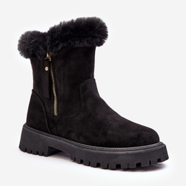 PE1 Bottines en daim avec fourrure pour femme, noir Hasiva 1